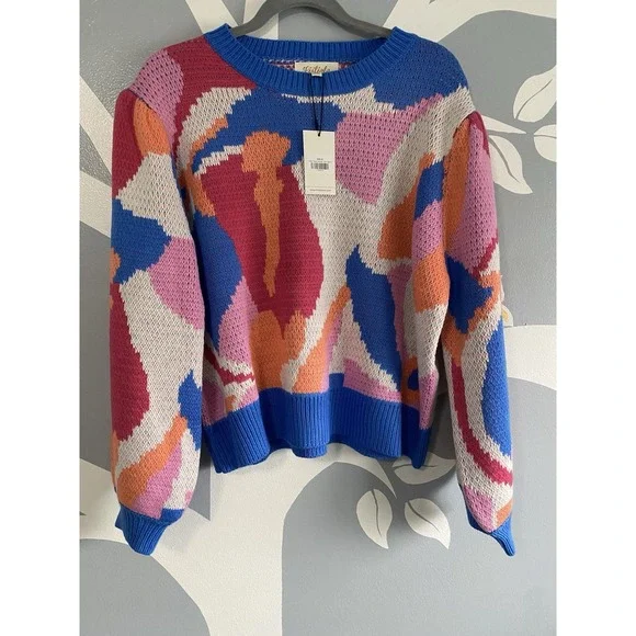 NWT! Listicle Striped Knit Sweater Multicolor Boho Pullover Womens L Art to Wear - Picture 1 of 6